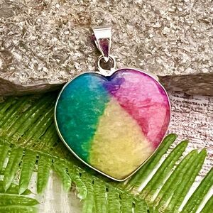 Colorful Rainbow Solar Quartz Heart 1.5” Pendant